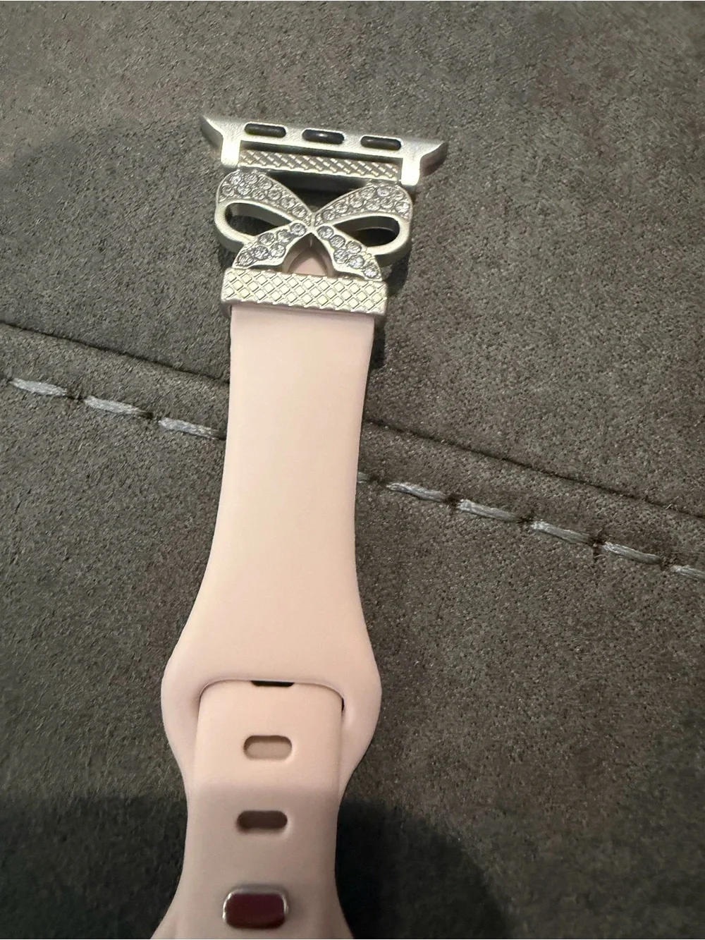 Apple Blush Pink Silicone Watch Band with Rhinestone Bow Accents 38-49mm